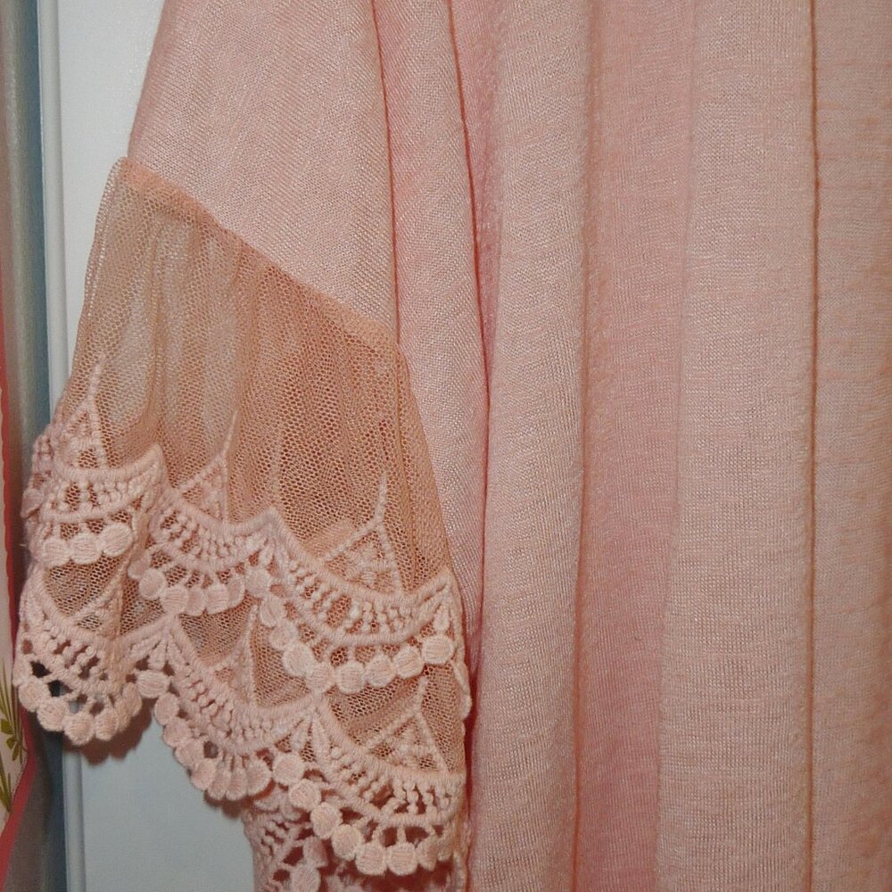 7th Ray Women's Light Peach Short Sleeve Lace Open Cardigan Medium - Picture 4 of 5